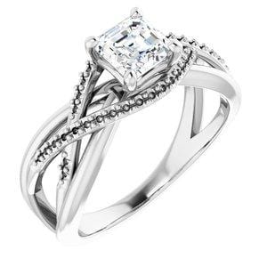 Custom 14K White 5 mm Asscher Engagement Ring Mounting