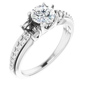 Custom 14K White 5.8 mm Round Three-Stone Engagement Ring Mounting