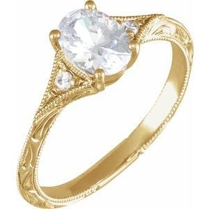 Custom 14K Yellow 7x5 mm Oval .02 CTW Natural Diamond Semi-Set Engagement Ring