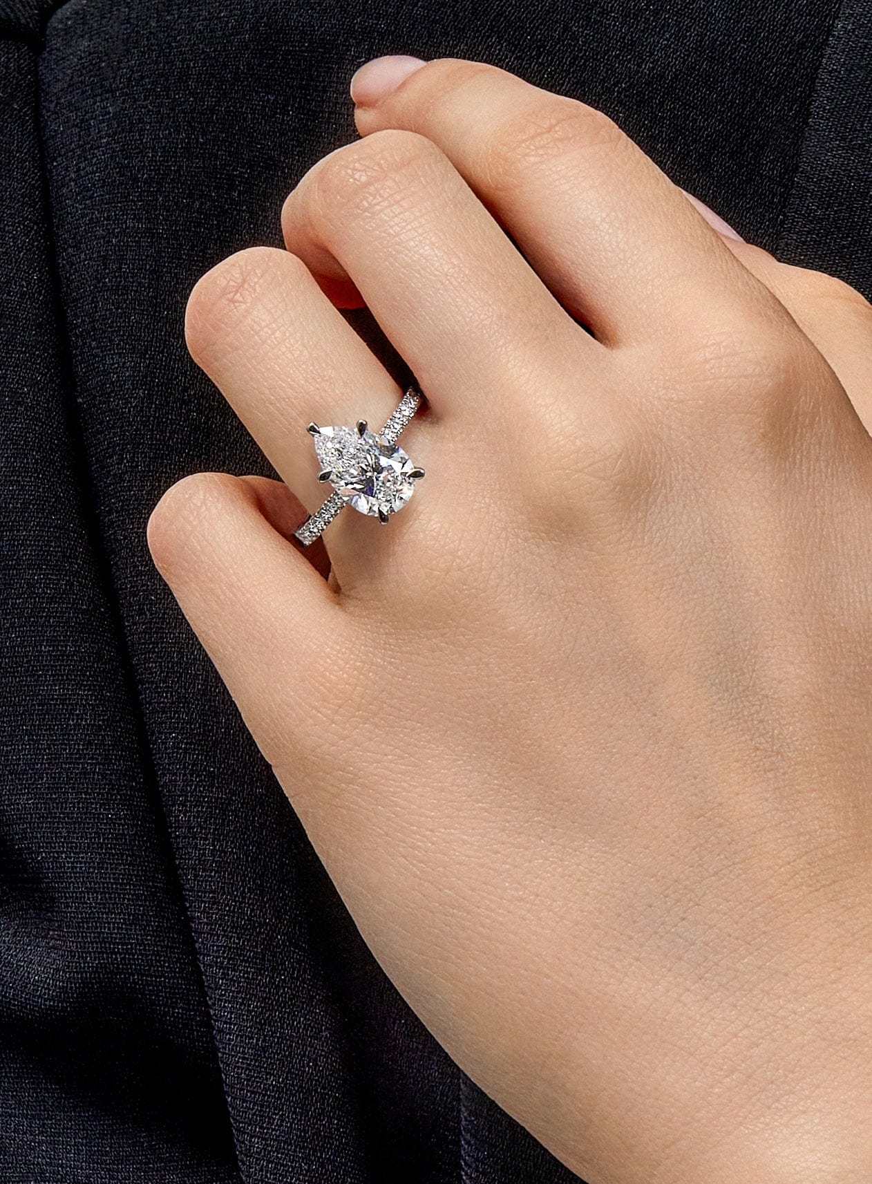 Custom Pear Cut Solitaire Platinum Engagement Ring