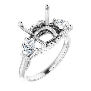 Custom Platinum 12 mm Cushion Engagement Ring Mounting