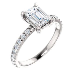 Custom Platinum 7x5mm Emerald 1/2 CTW Diamond Semi-Set Engagement Ring