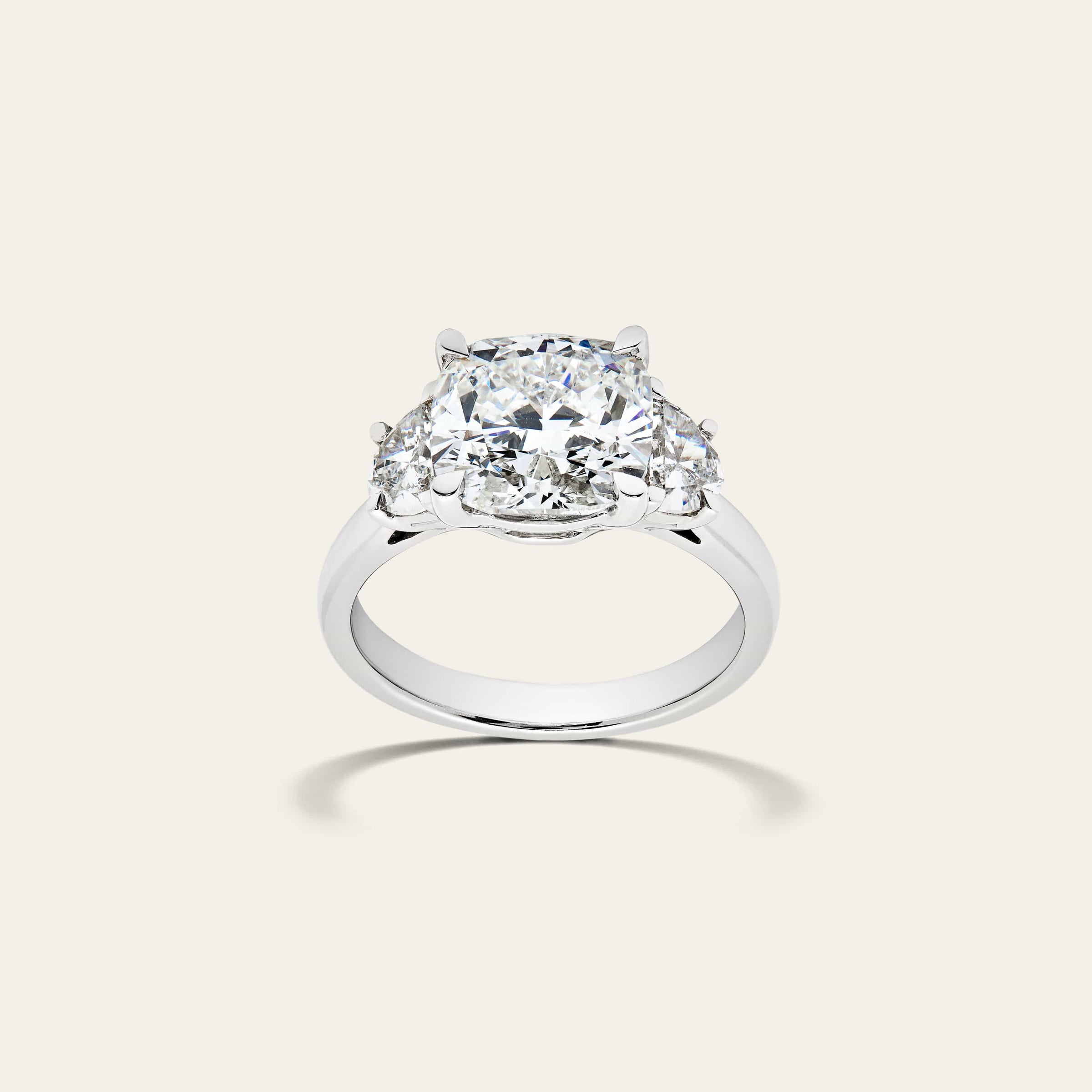 Custom Three-Stone Cushion Cut Platinum Engagement Ring