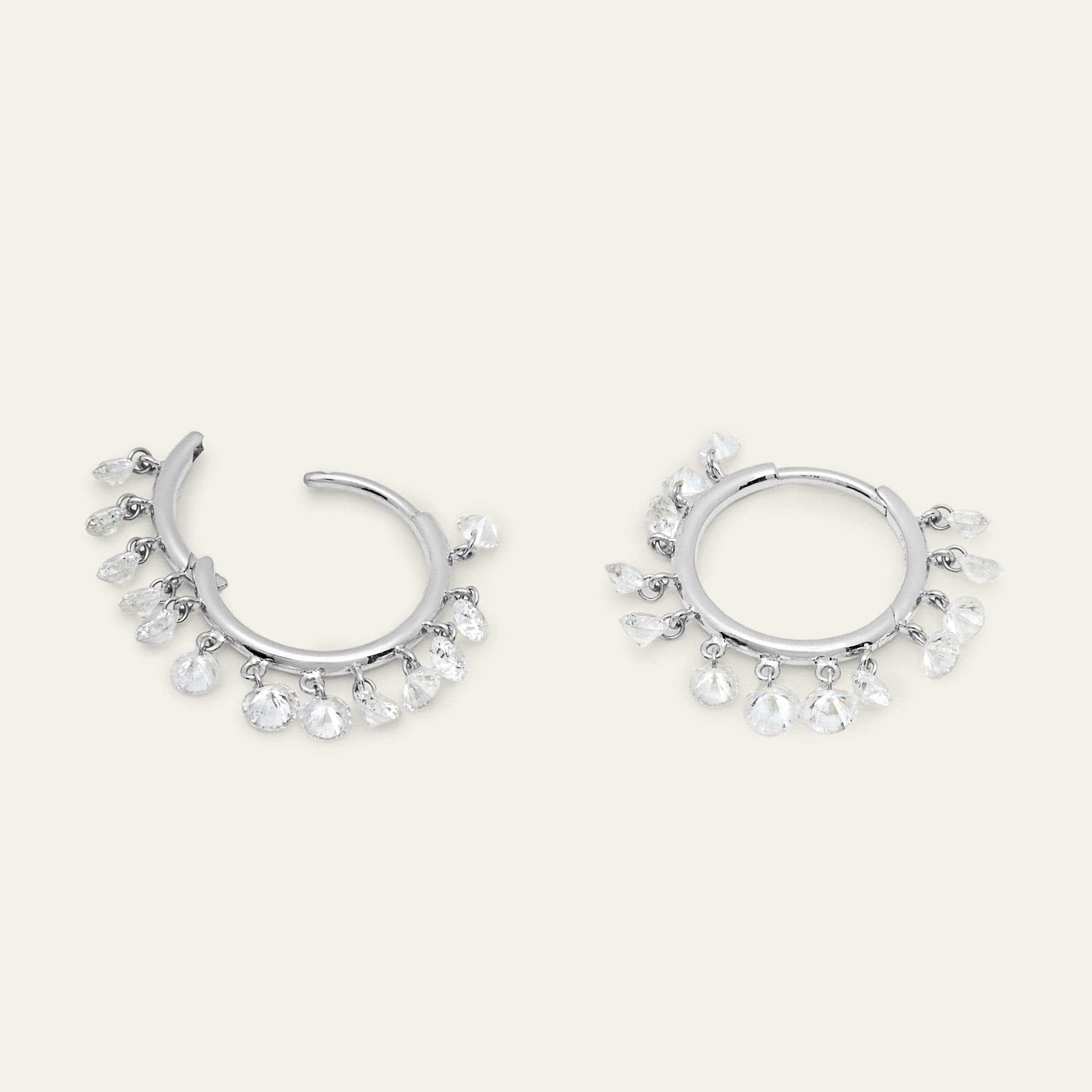 Dangling Rose-Cut Diamond White Gold Hoops