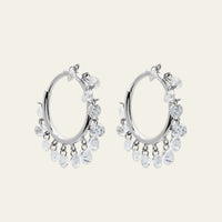 Dangling Rose-Cut Diamond White Gold Hoops