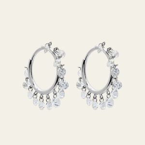 Dangling Rose-Cut Diamond White Gold Hoops