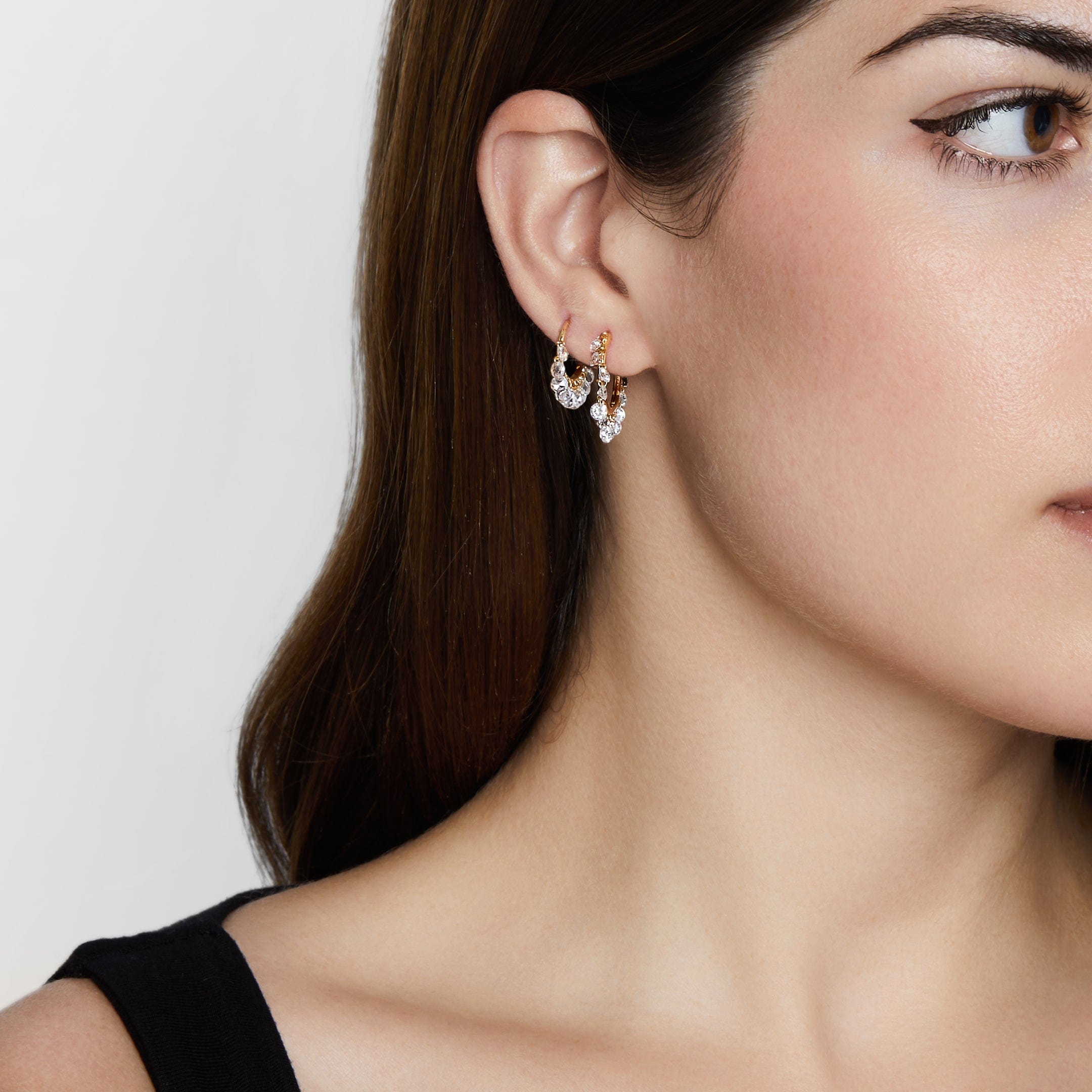 1.70 Carat Dangling Round-Cut Diamond Yellow Gold Hoops