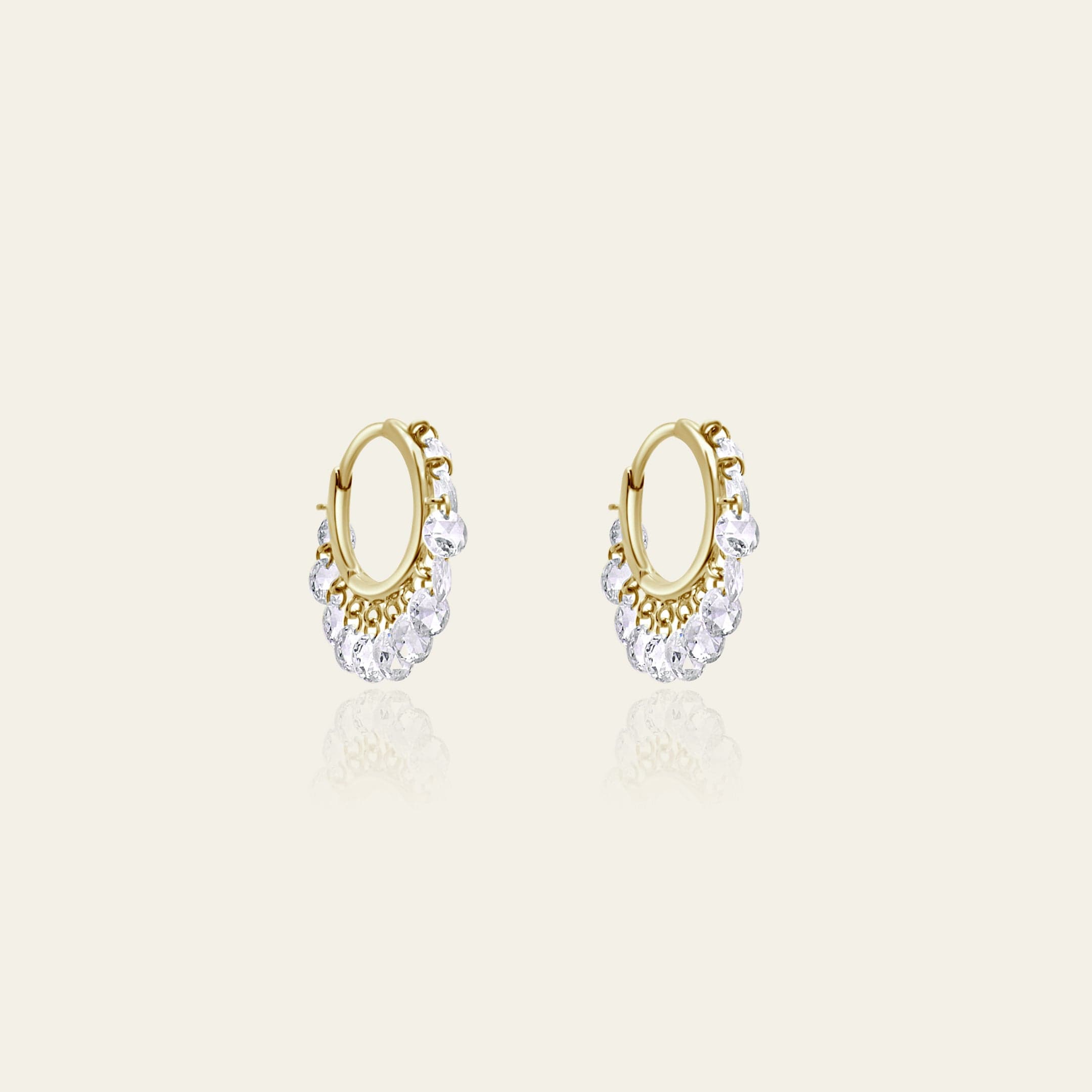 1.70 Carat Dangling Round-Cut Diamond Yellow Gold Hoops