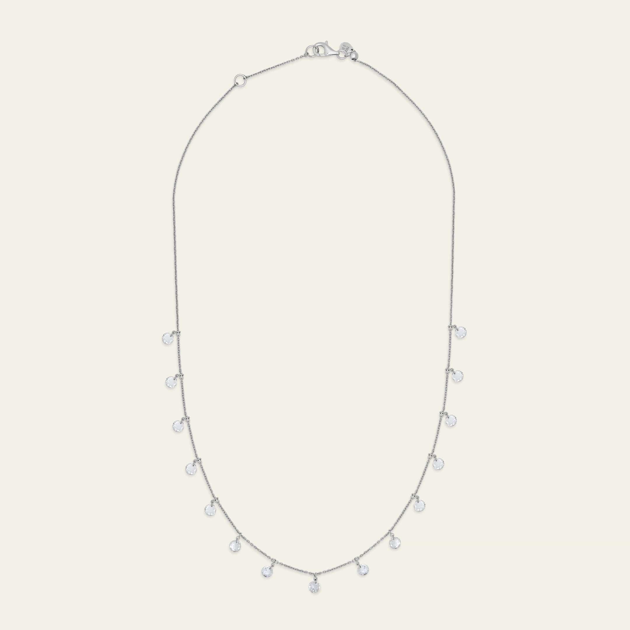 Dangling Rose-Cut Diamond Tennis Necklace in White Gold
