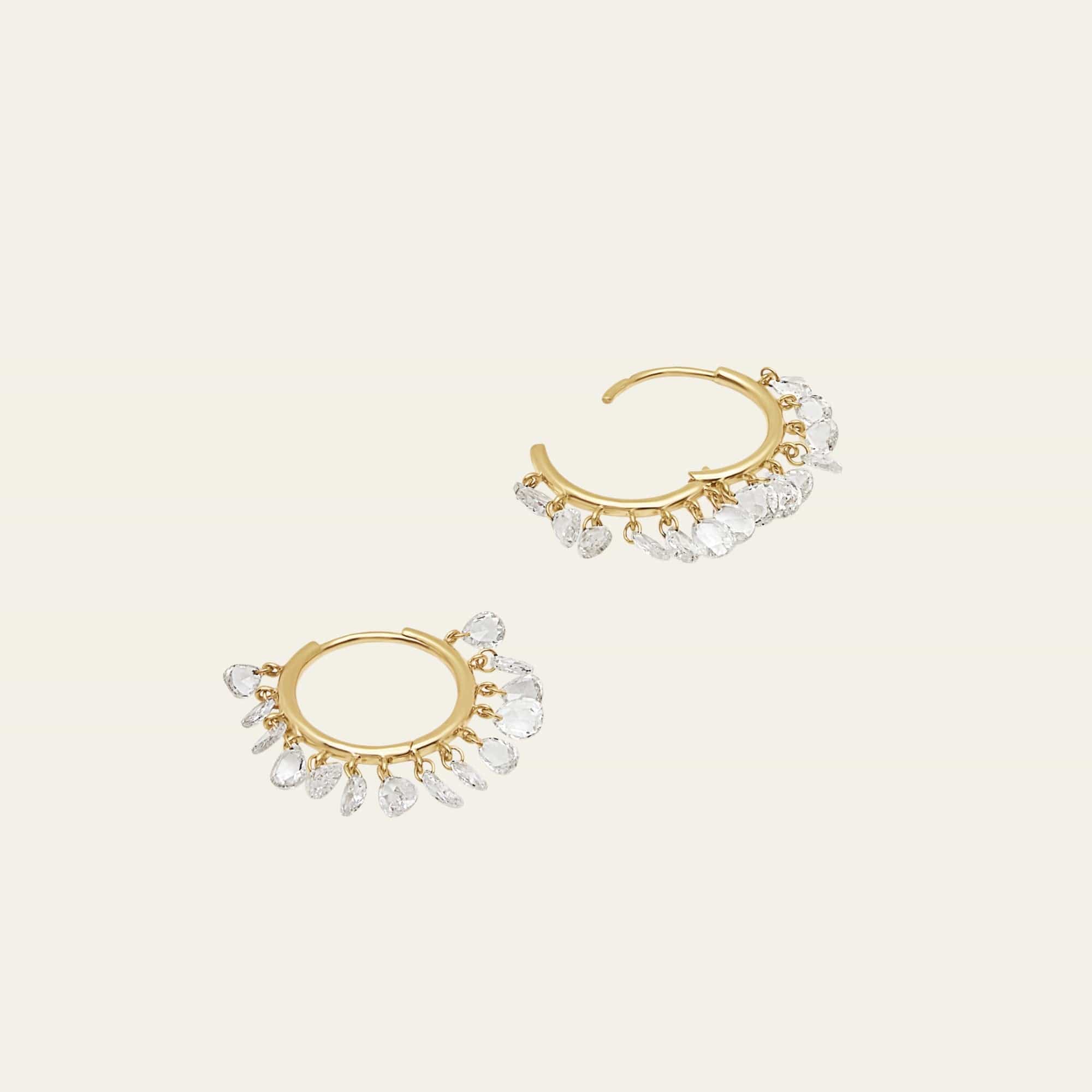 2.40 Carat Dangling Rose-Cut Diamond Yellow Gold Hoops