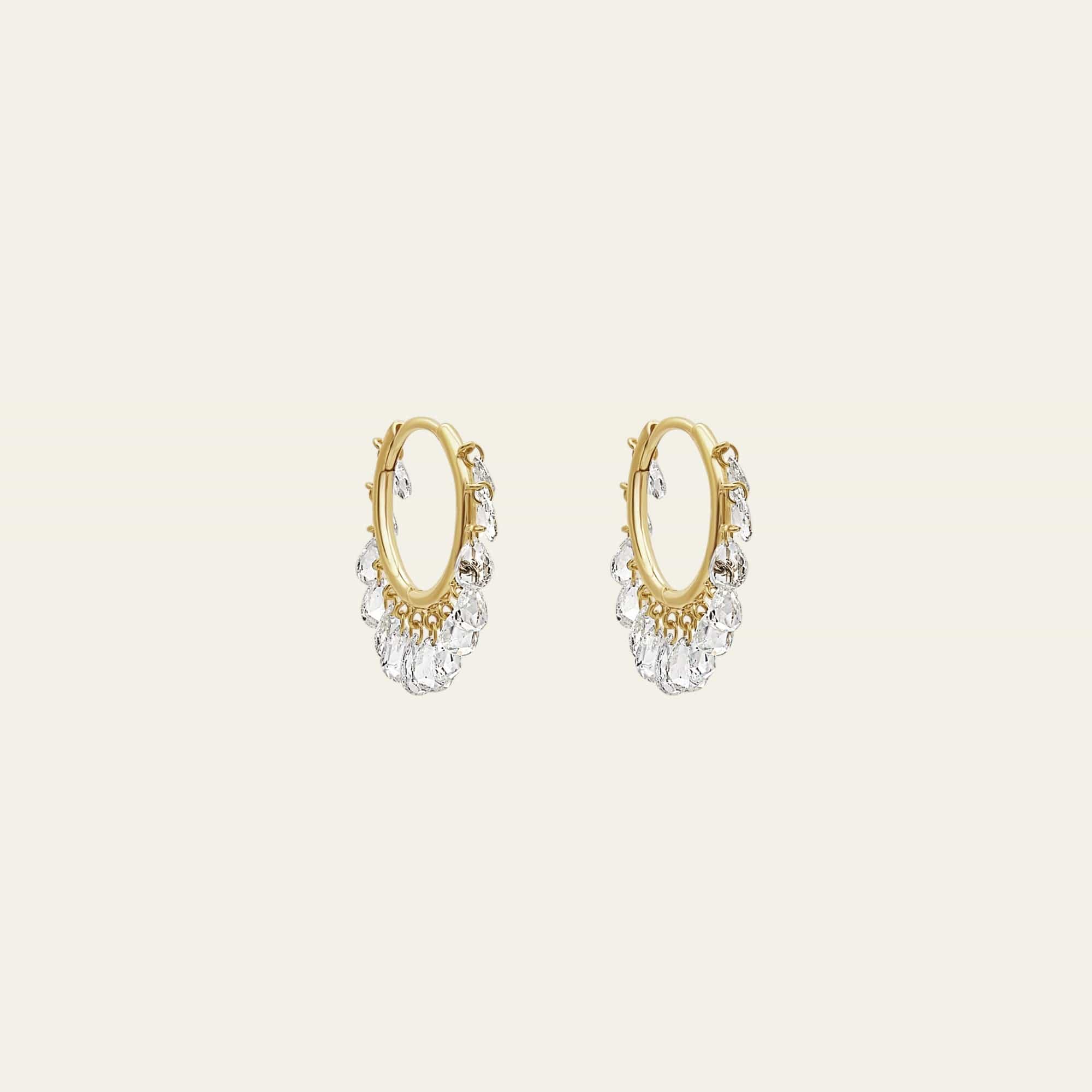 2.40 Carat Dangling Rose-Cut Diamond Yellow Gold Hoops