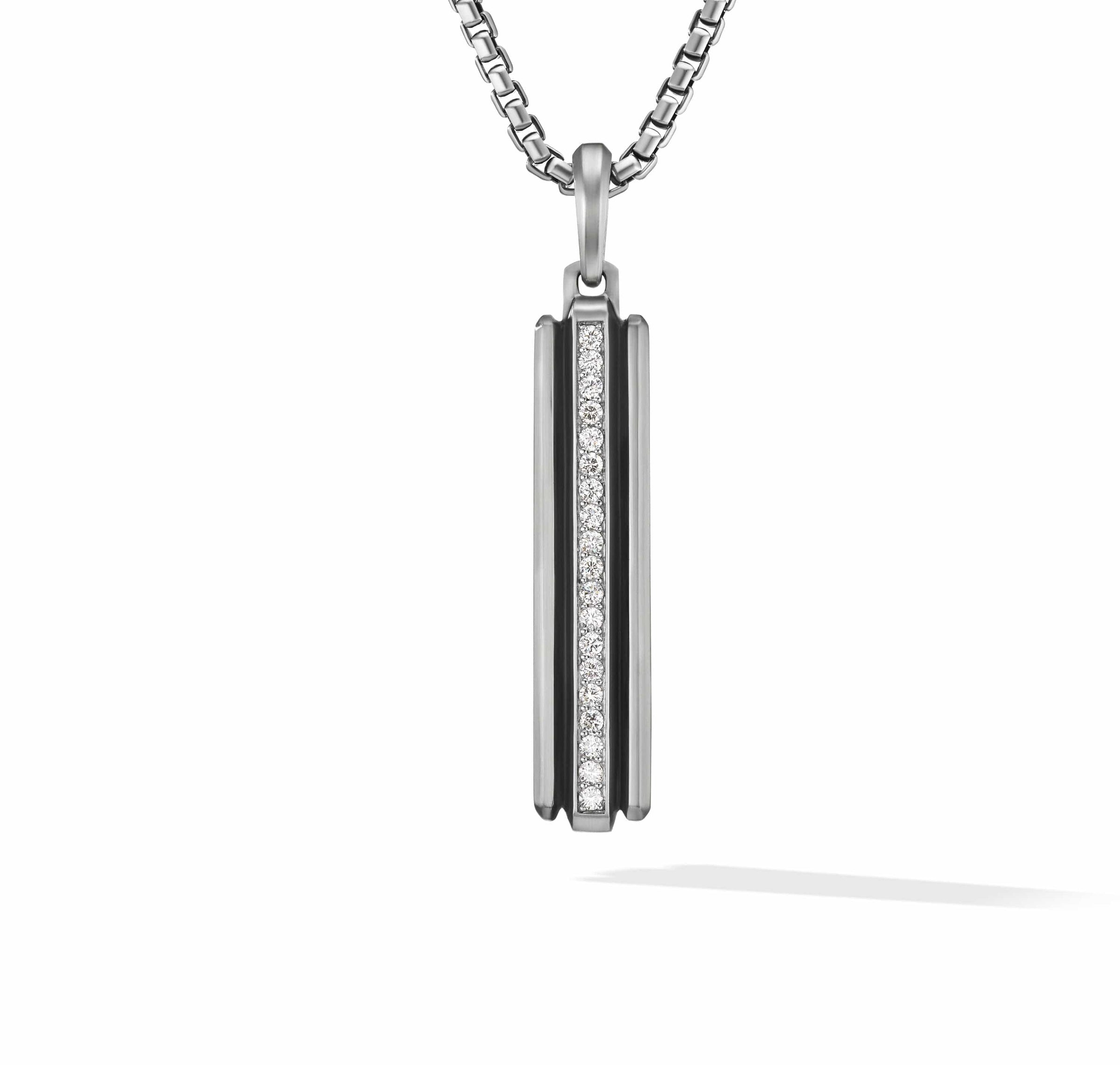 Deco Ingot Tag in Sterling Silver with Pave Diamonds