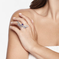 Diamond and Blue Sapphire Dragonfly Ring