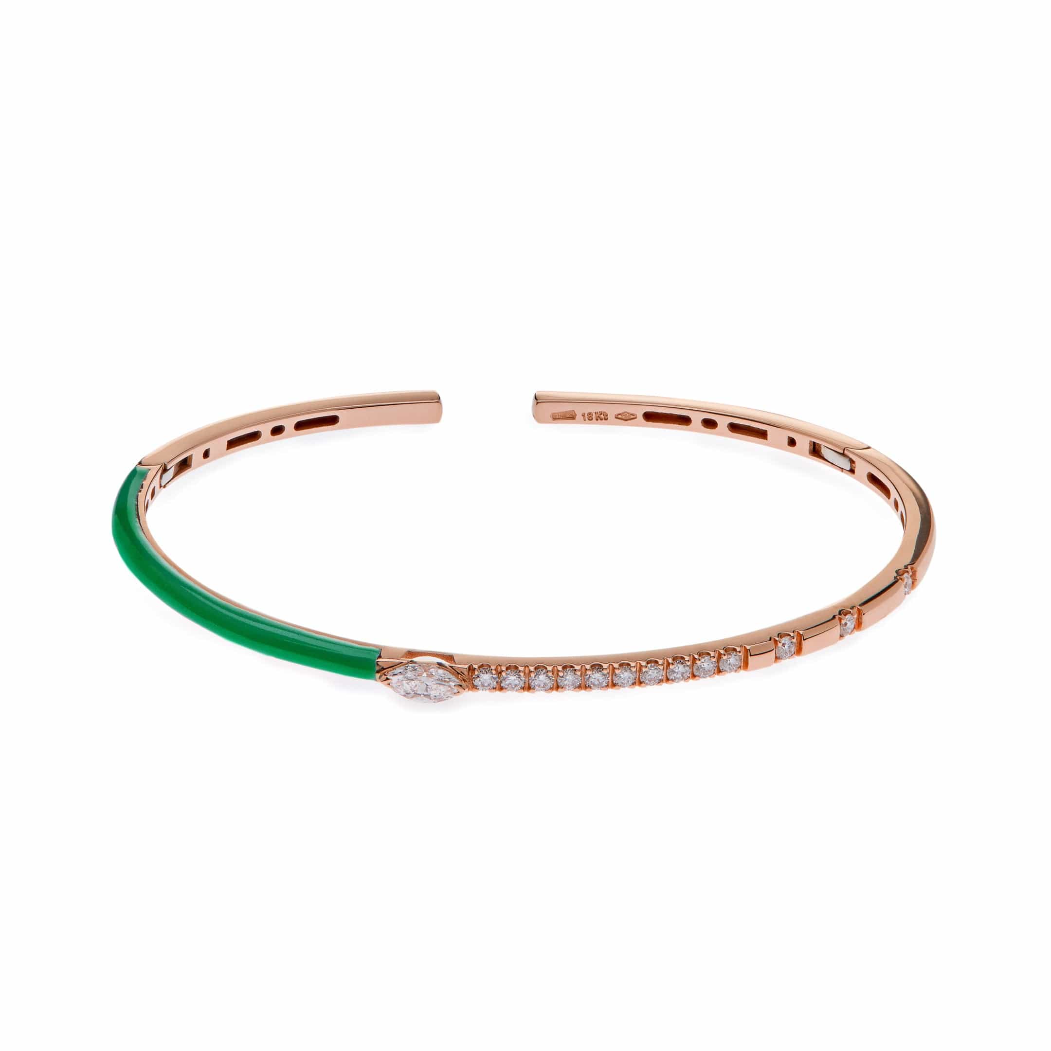 Diamond and Green Enamel Bangle