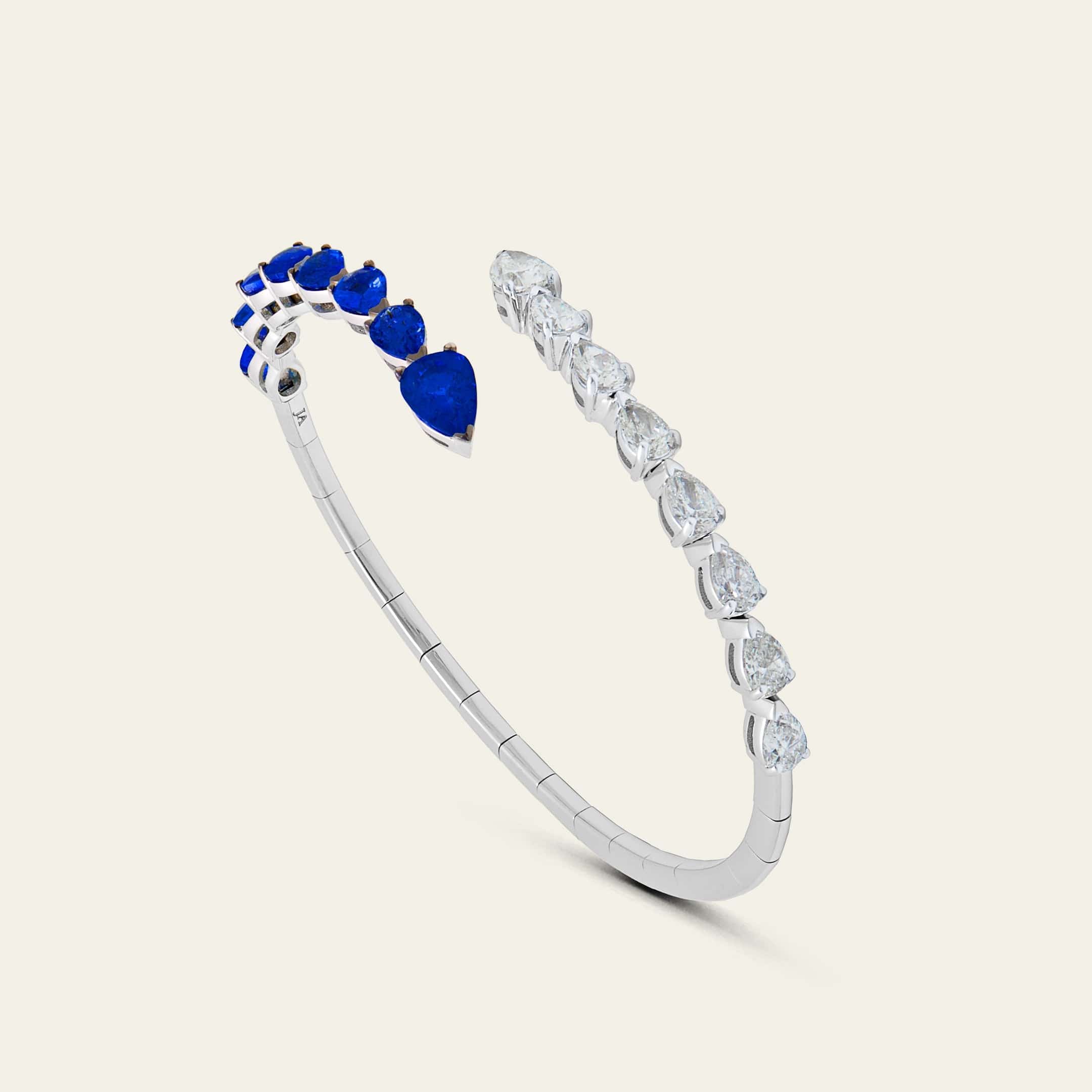 Diamond and Sapphire Bypass Cuff Bracelet