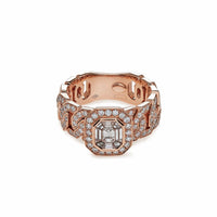 Diamond Cocktail Ring with Rose Gold Pavé Chain Link Band