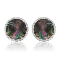 Diamond Cufflinks - 18k White Gold Black Diamond Sides - Pinctada Maxima