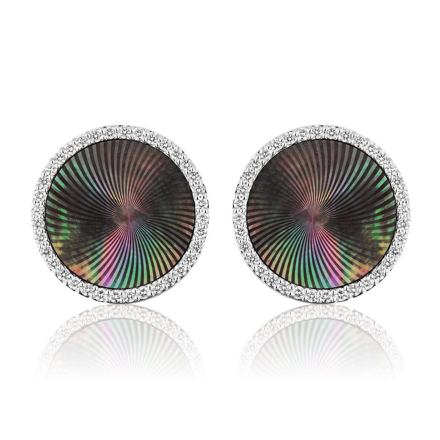 Diamond Cufflinks - 18k White Gold Black Diamond Sides - Pinctada Maxima