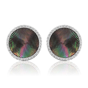 Diamond Cufflinks - 18k White Gold Black Diamond Sides - Pinctada Maxima