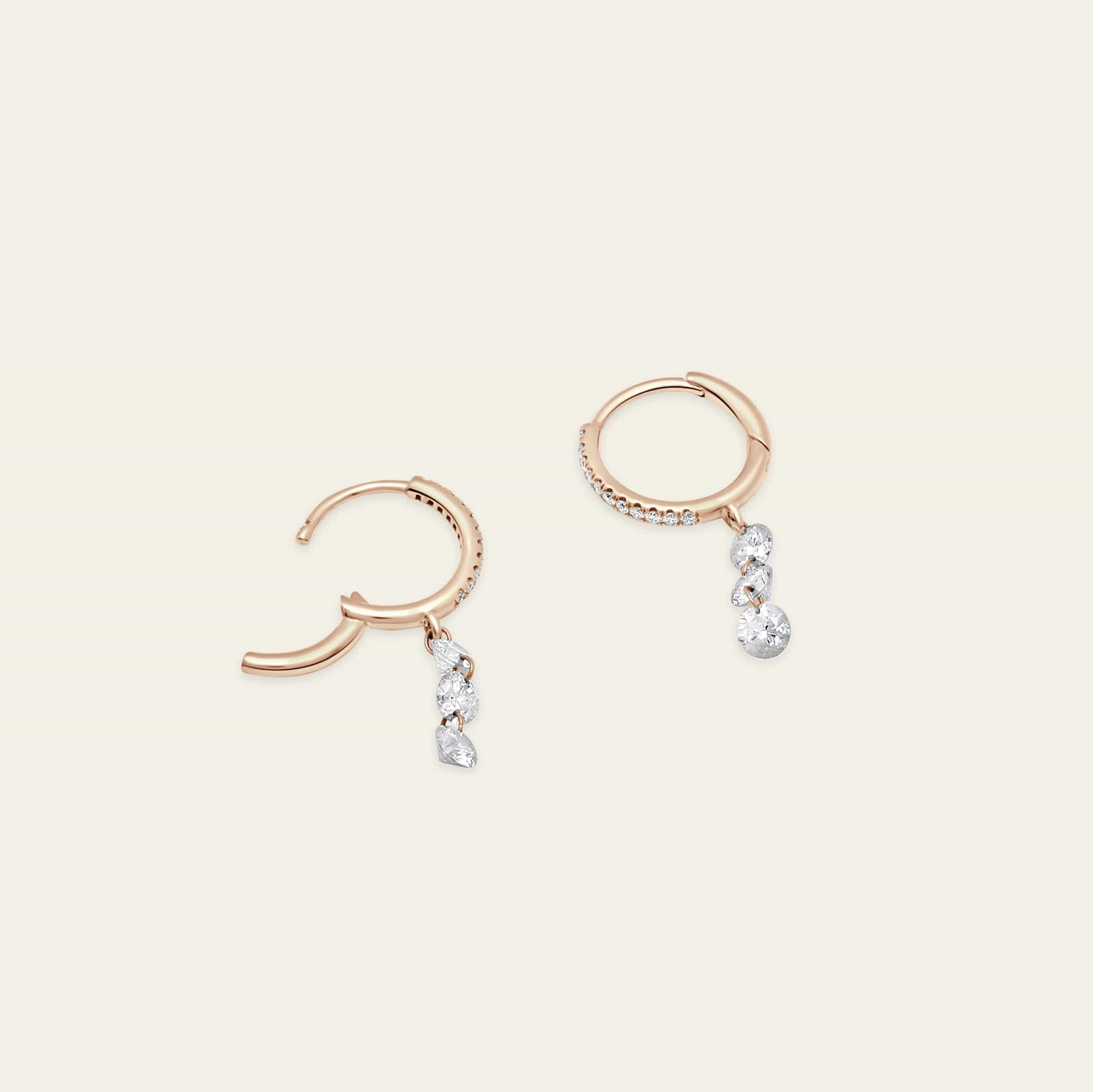 Rose-Cut Diamond Line Hoop Earrings Rose Gold