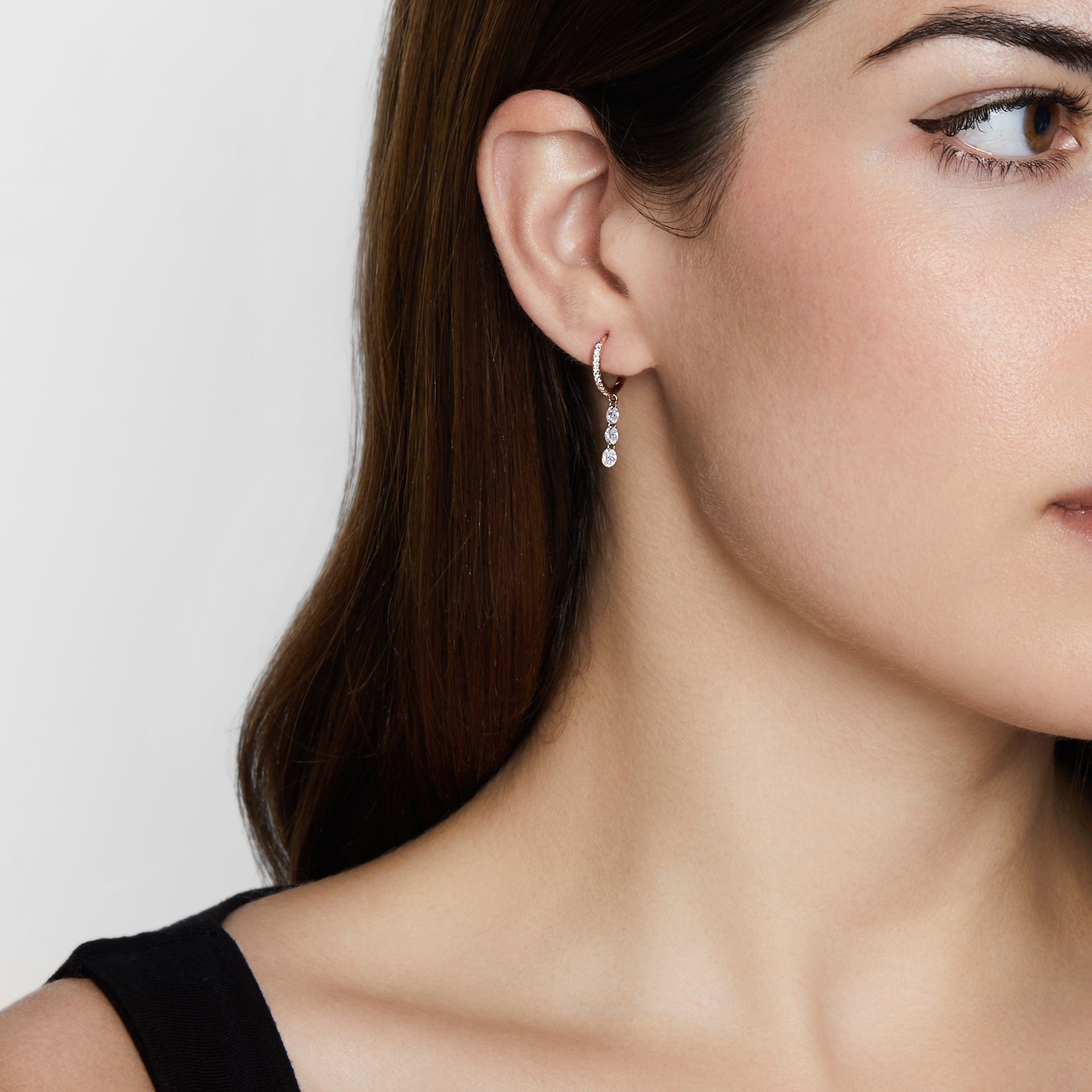 Rose-Cut Diamond Line Hoop Earrings Rose Gold