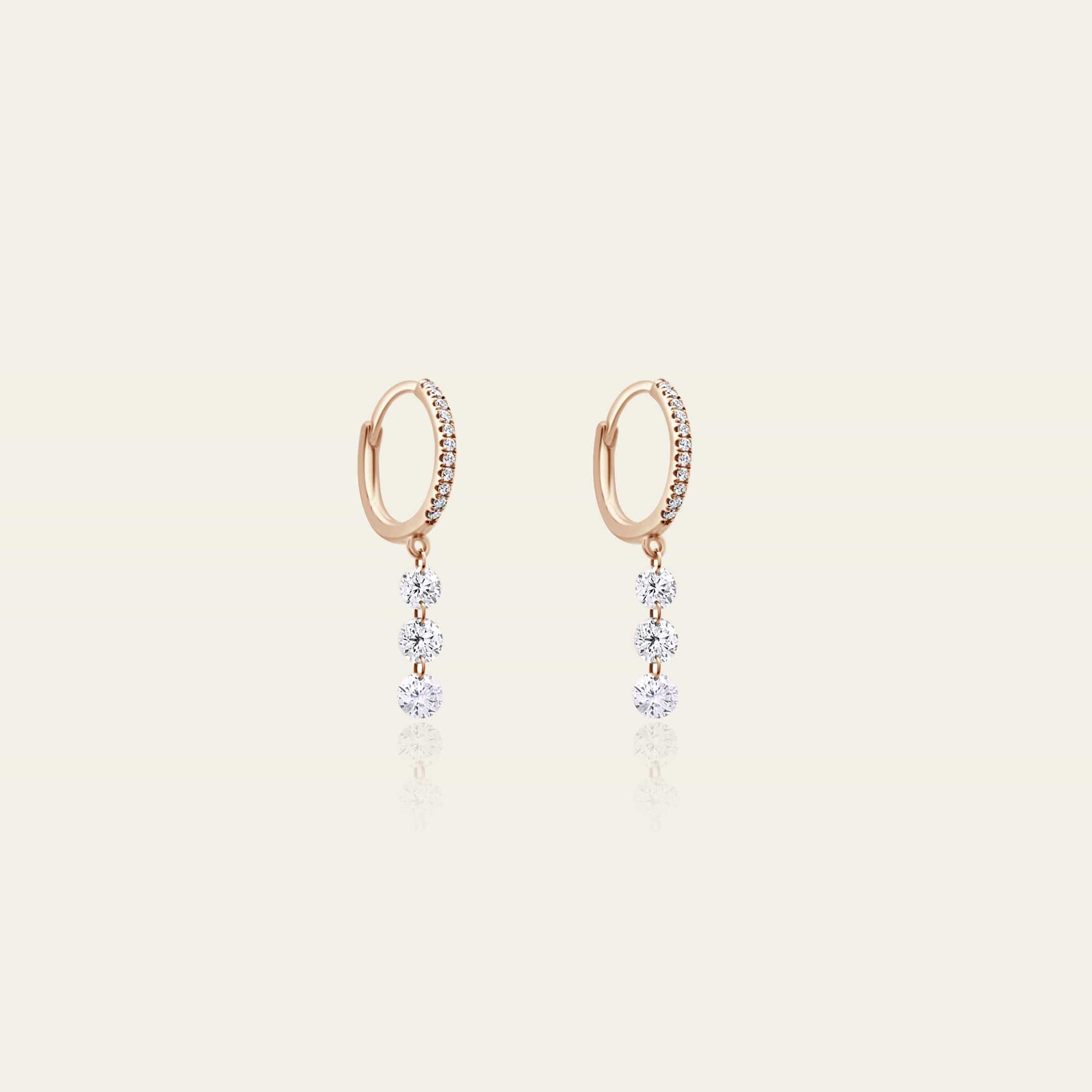 Rose-Cut Diamond Line Hoop Earrings Rose Gold