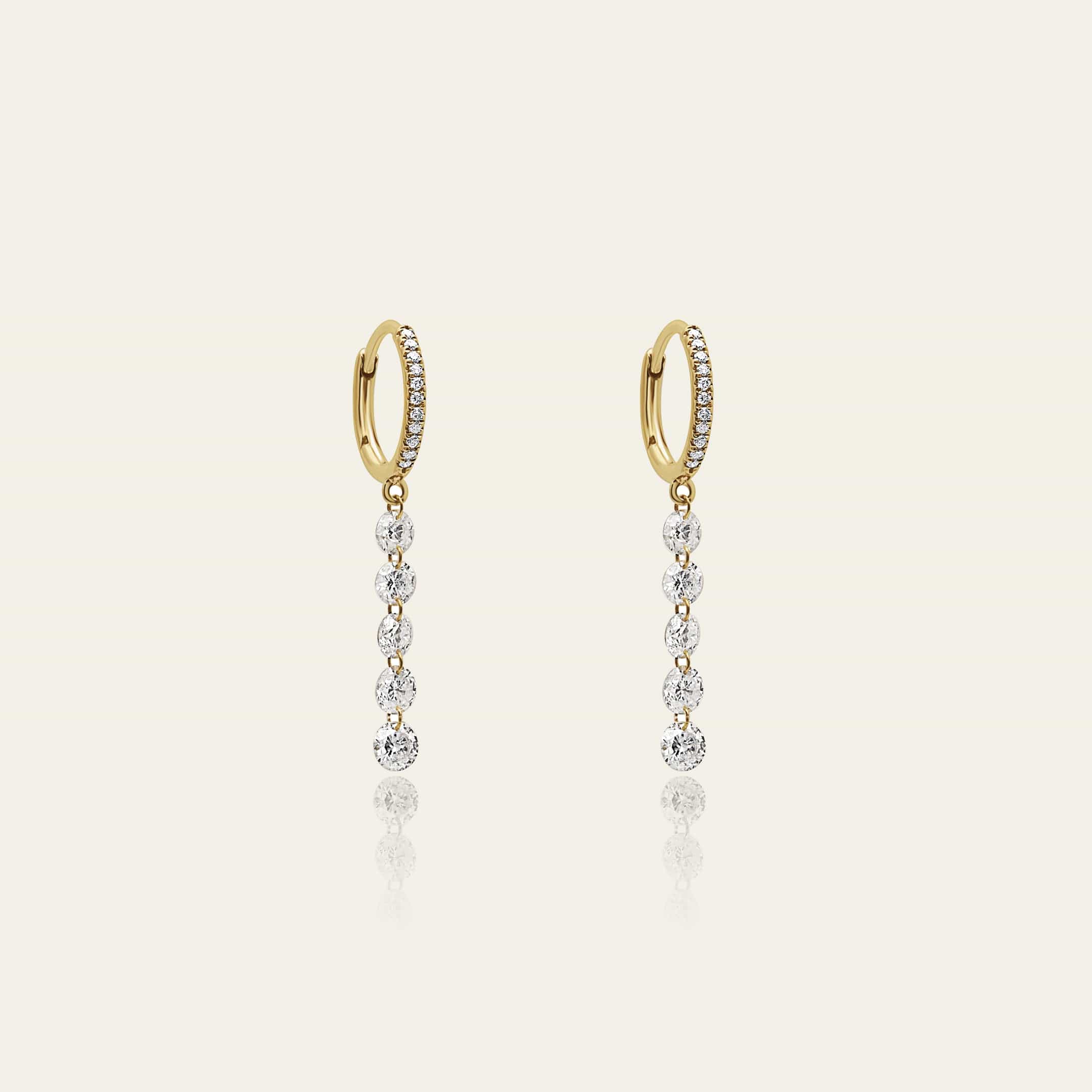 Rose-Cut Diamond Line Hoop Earrings Yellow Gold