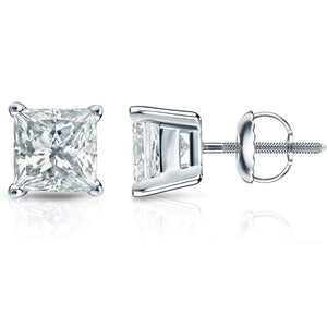 0.66ct. Diamond Stud Earrings Set In 14K White Gold, Princess Cut