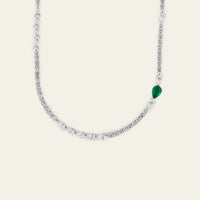 Diamond Tennis Necklace with Blue Sapphire Accent
