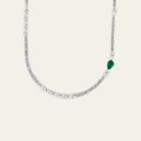 Diamond Tennis Necklace with Emerald Accent
