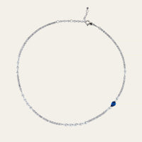 Diamond Tennis Necklace with Blue Sapphire Accent