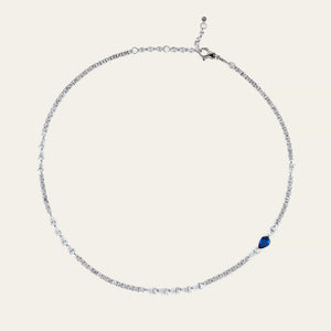Diamond Tennis Necklace with Blue Sapphire Accent