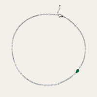 Diamond Tennis Necklace with Emerald Accent