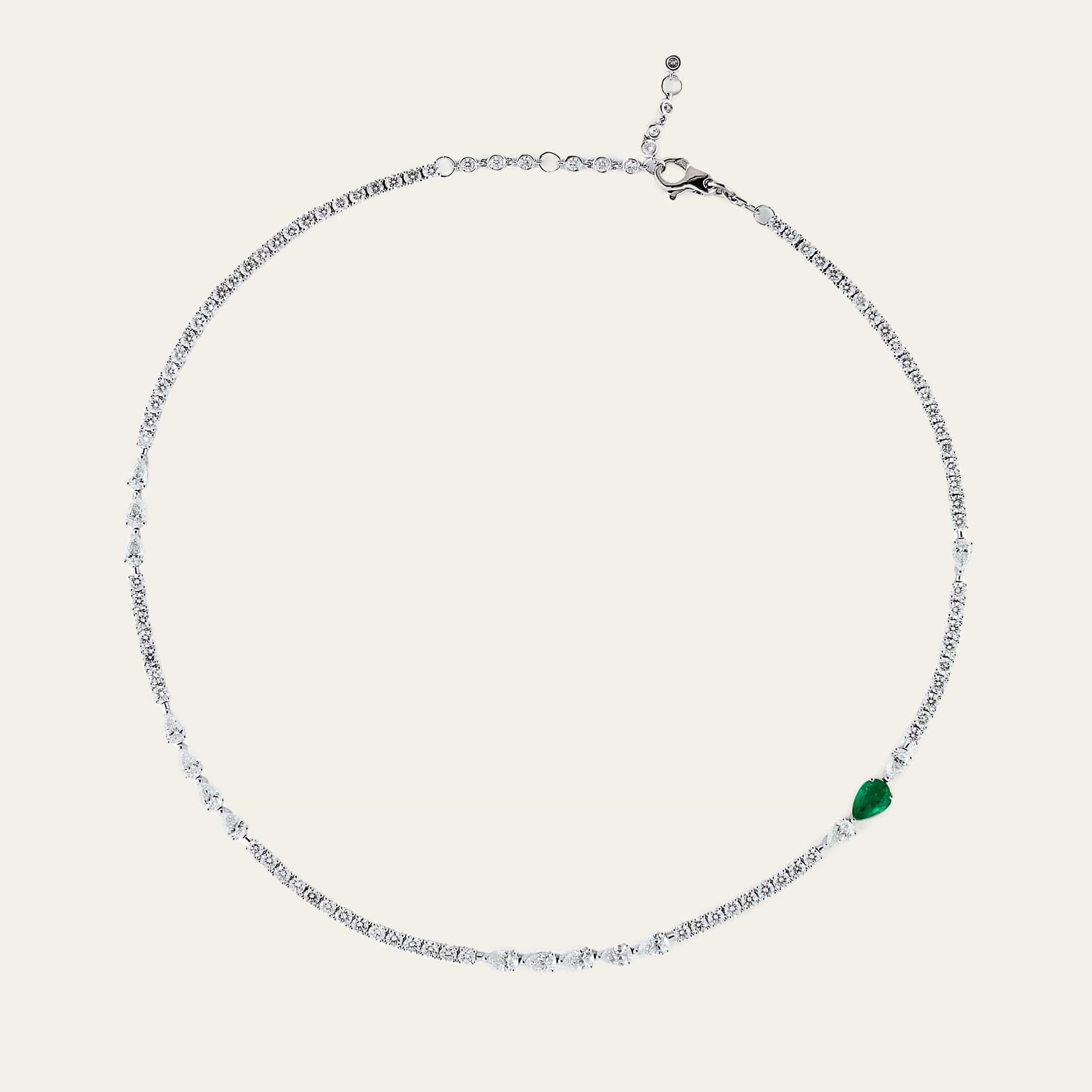 Diamond Tennis Necklace with Emerald Accent
