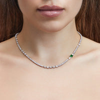 Diamond Tennis Necklace with Emerald Accent