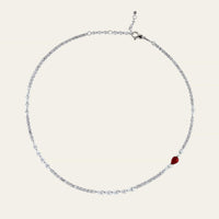 Diamond Tennis Necklace with Ruby Accent