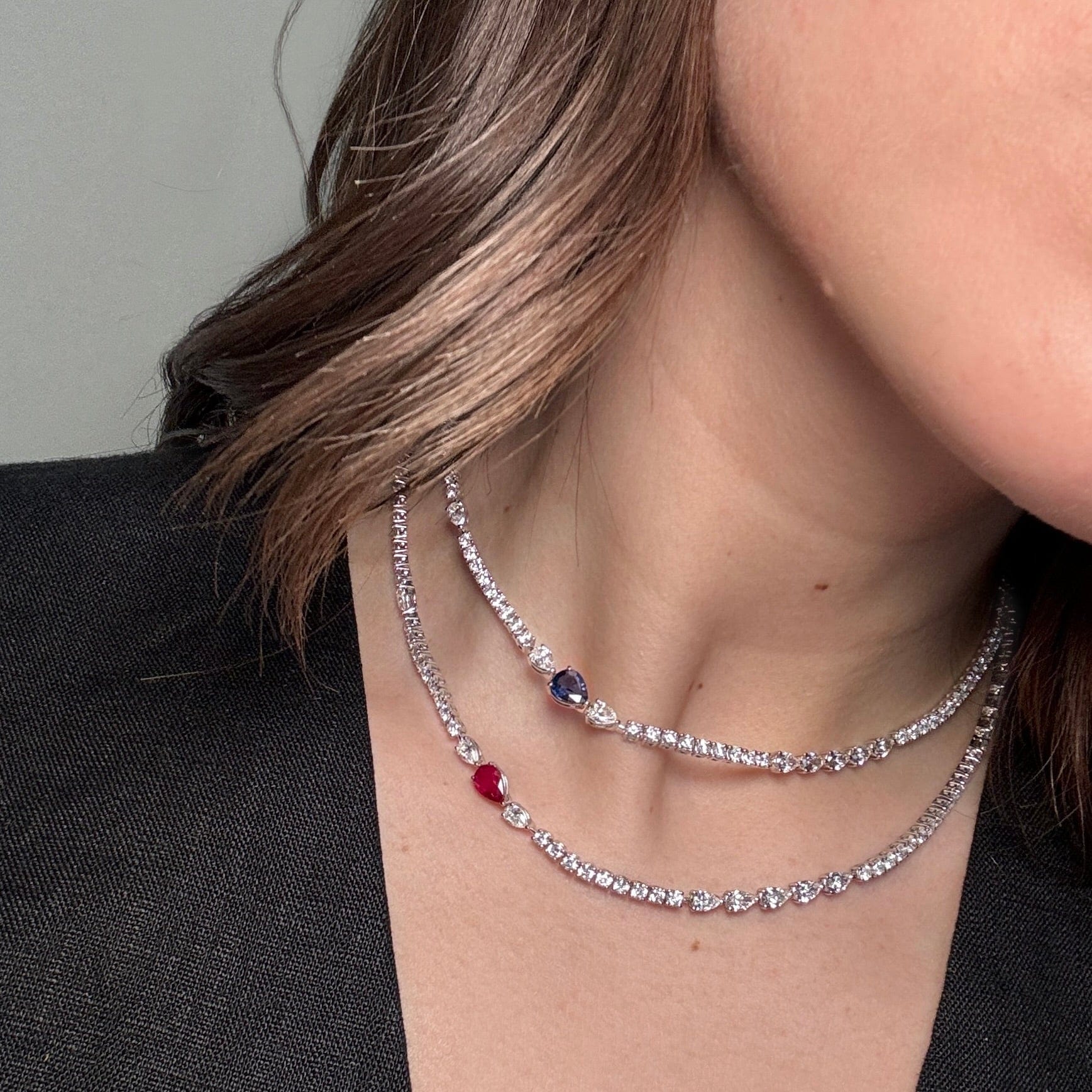 Diamond Tennis Necklace with Emerald Accent