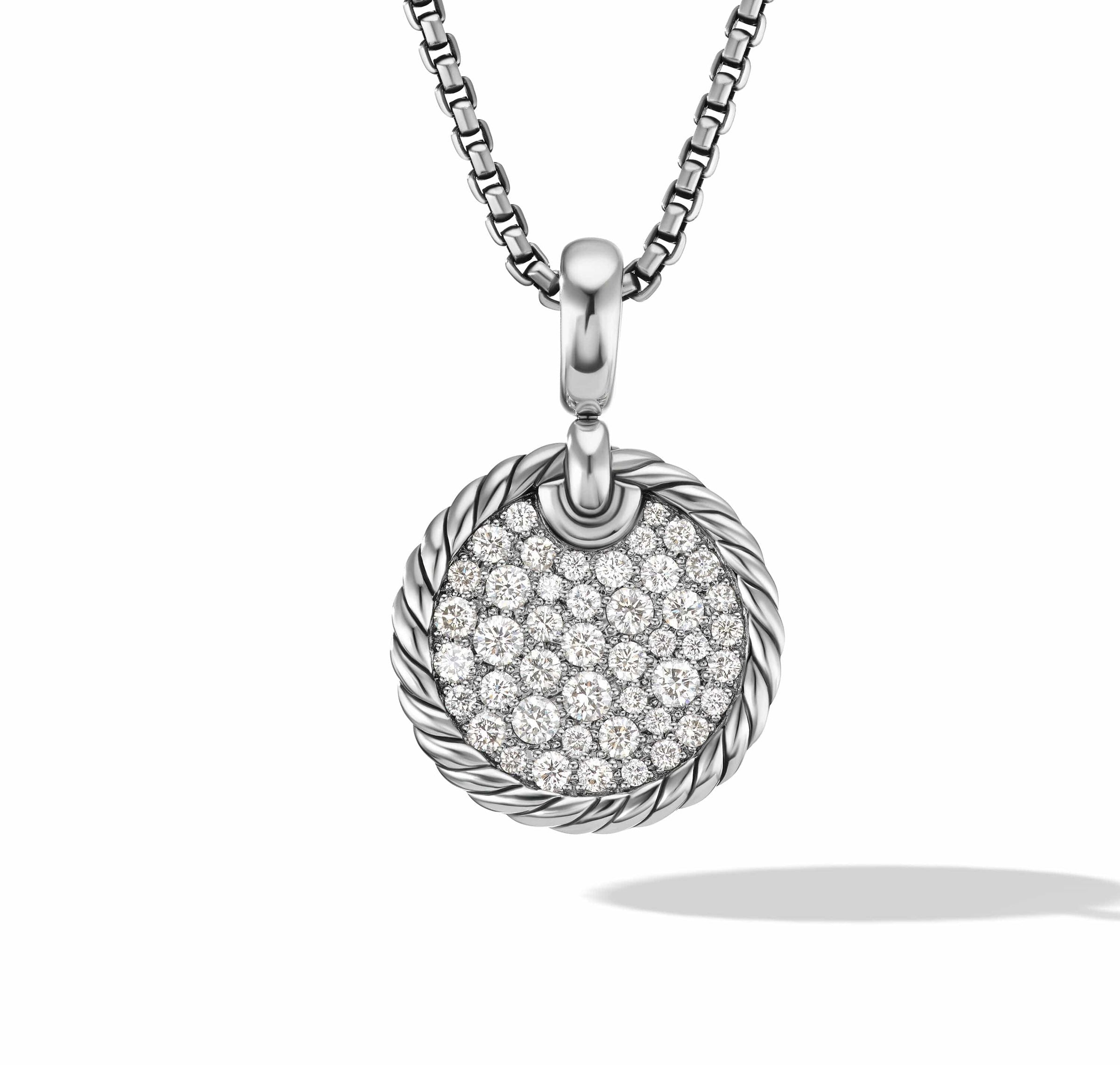 DY Elements Disc Pendant in Sterling Silver with Pave Diamonds