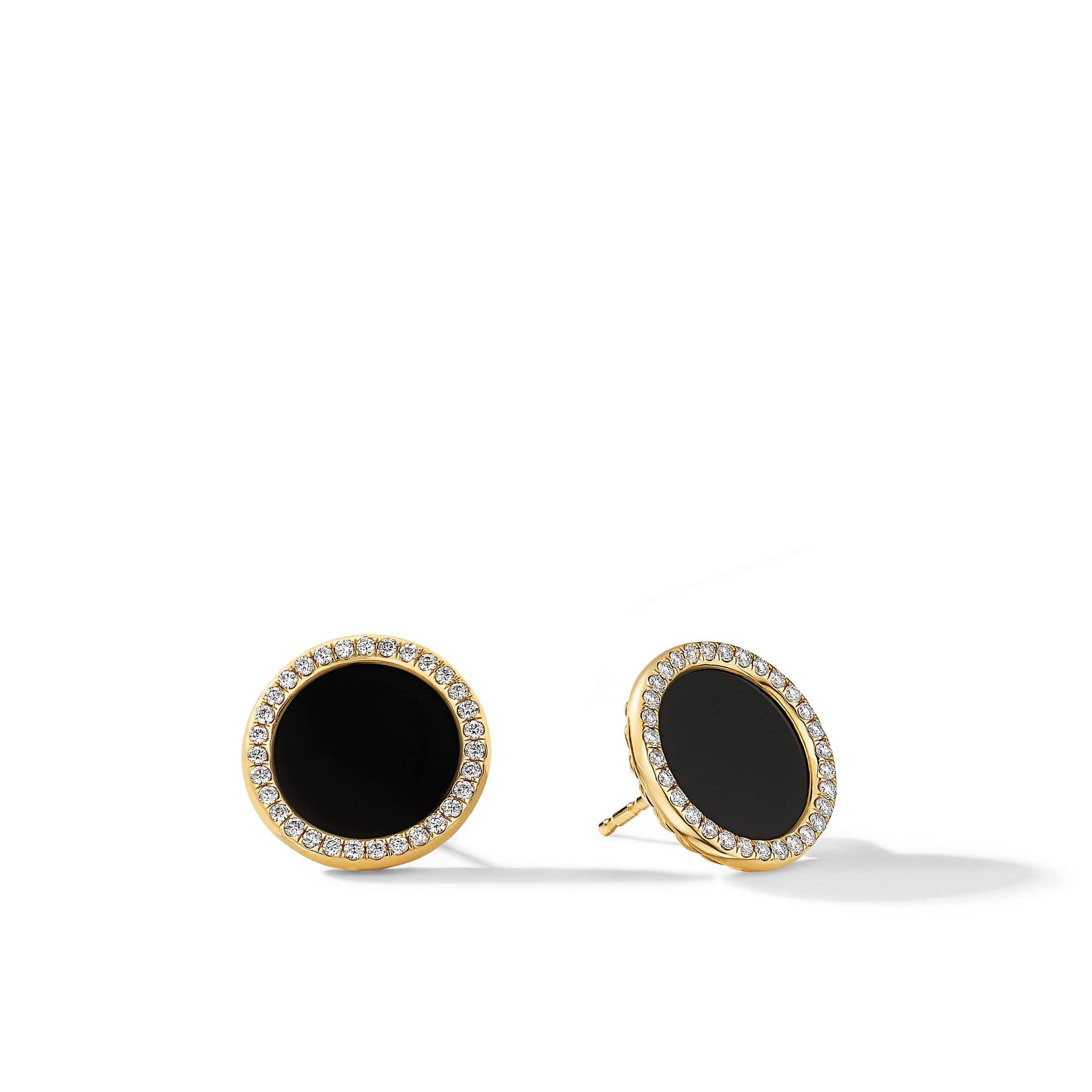 DY Elements Stud Earrings in 18K Yellow Gold with Black Onyx and Pave Diamonds