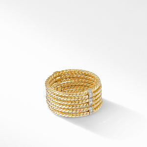 DY Origami 6-Row Cable Ring in 18K Yellow Gold with Diamonds
