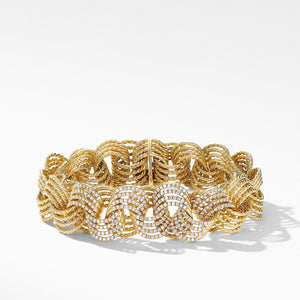 DY Origami Micro Cable Bracelet in 18K Yellow Gold with Diamonds