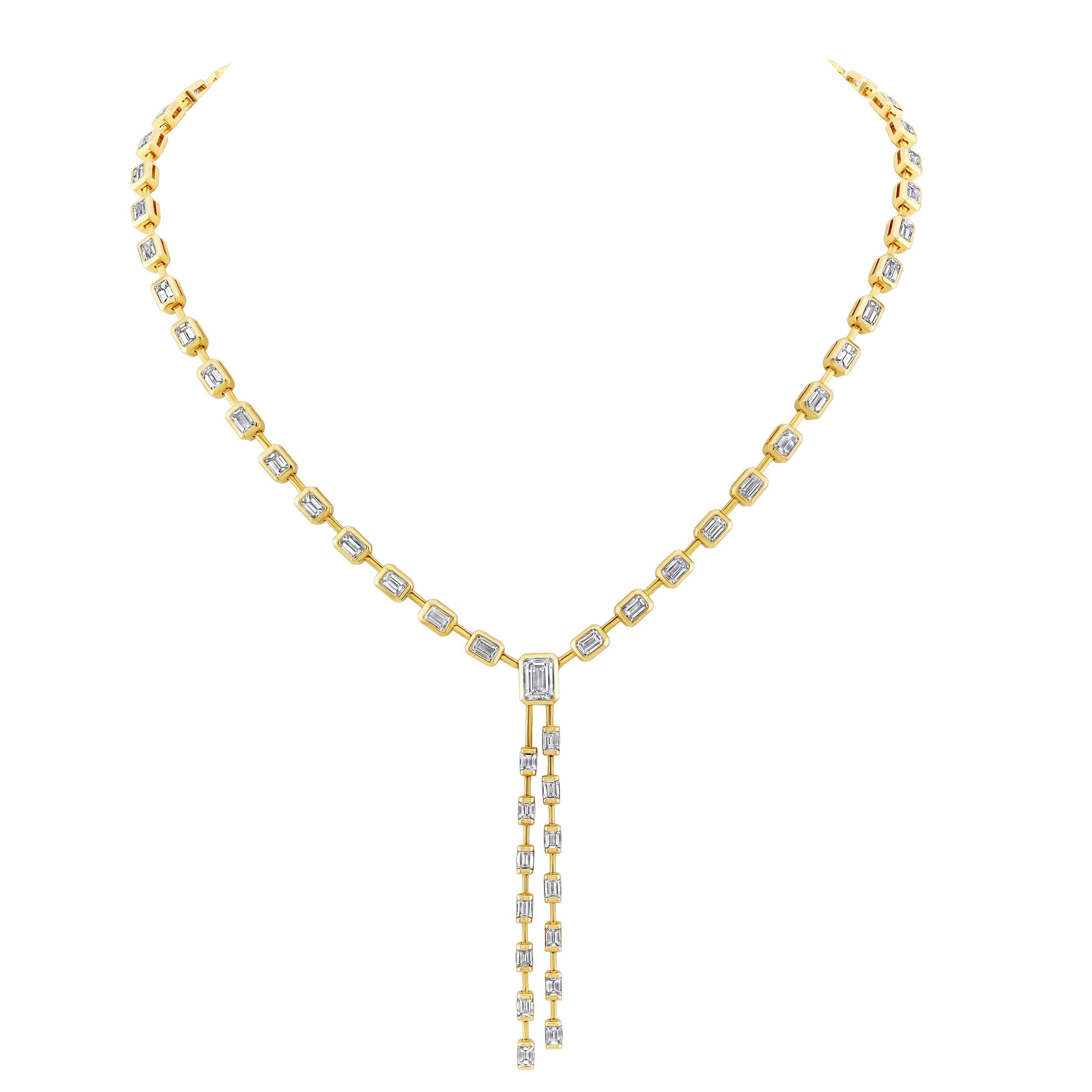 Bezel Set Emerald Cut Diamond Lariat Necklace