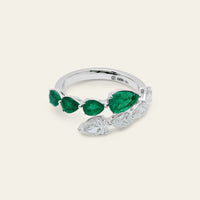 Emerald and Diamond Bypass Ring