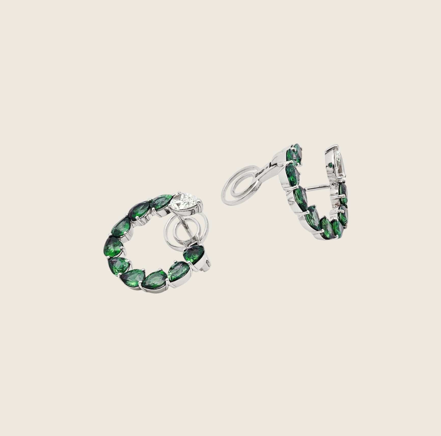 Emerald and Diamond Pear-Shaped Hoop Earrings