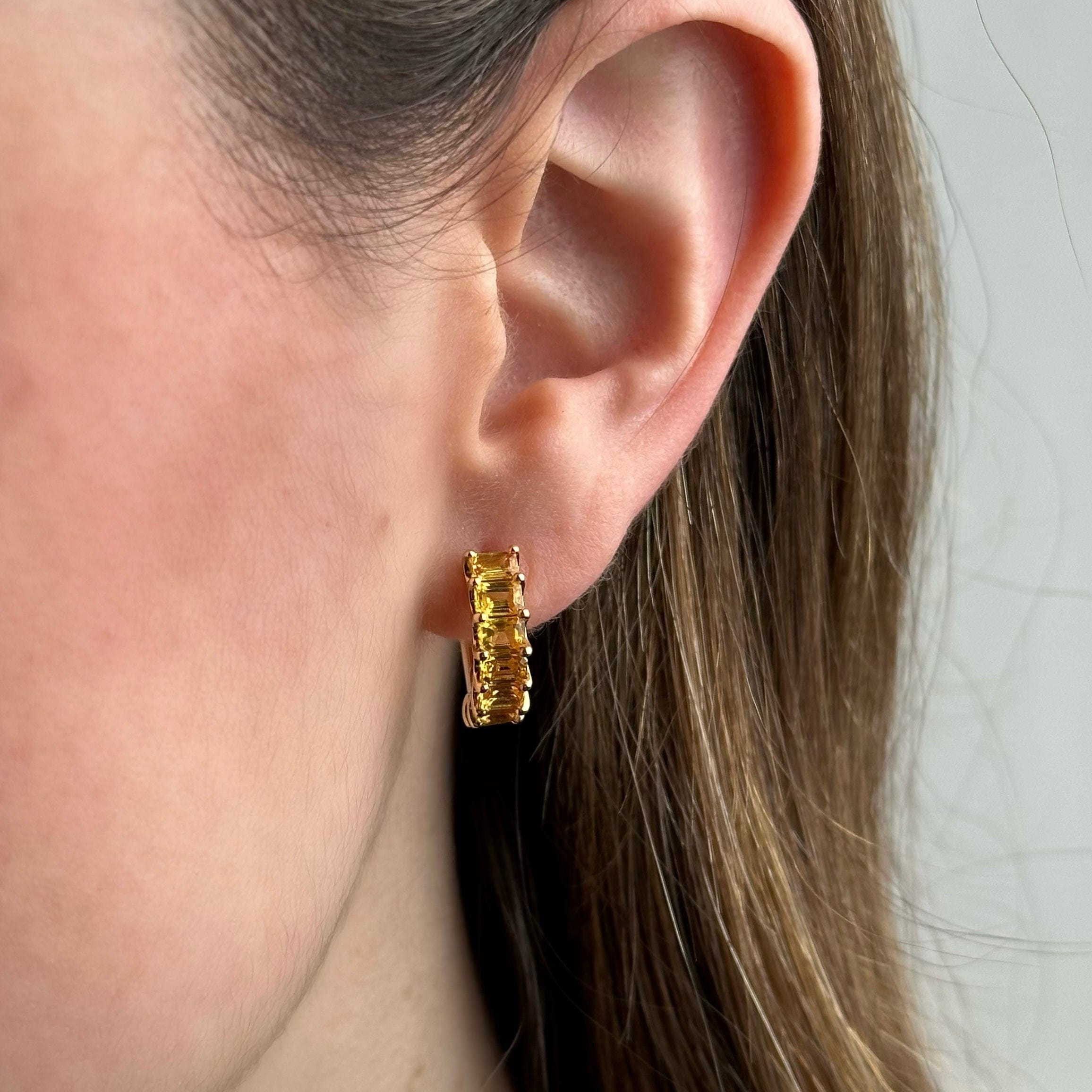 Emerald-Cut Yellow Sapphire Hoop Earrings