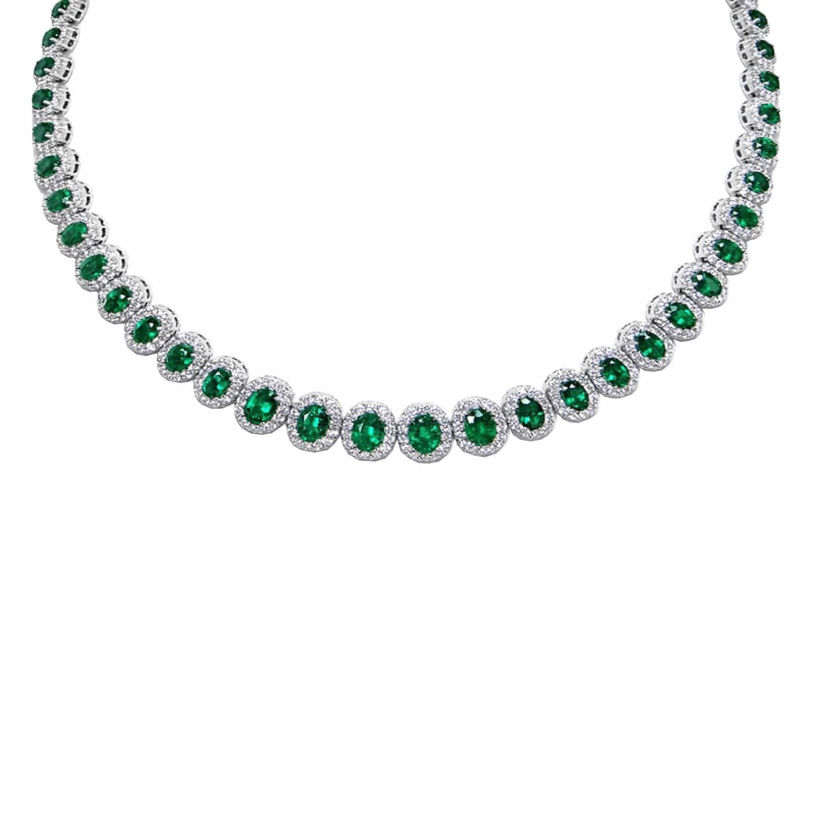 Emerald & Diamond Graduated Halo Necklace