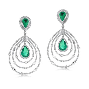 11.25ct. Emerald & 2.55ct. Diamond Chandelier Earrings Set In 18K White Gold