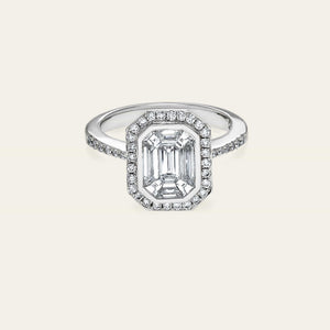 Emerald Illusion Diamond Halo White Gold Engagement Ring