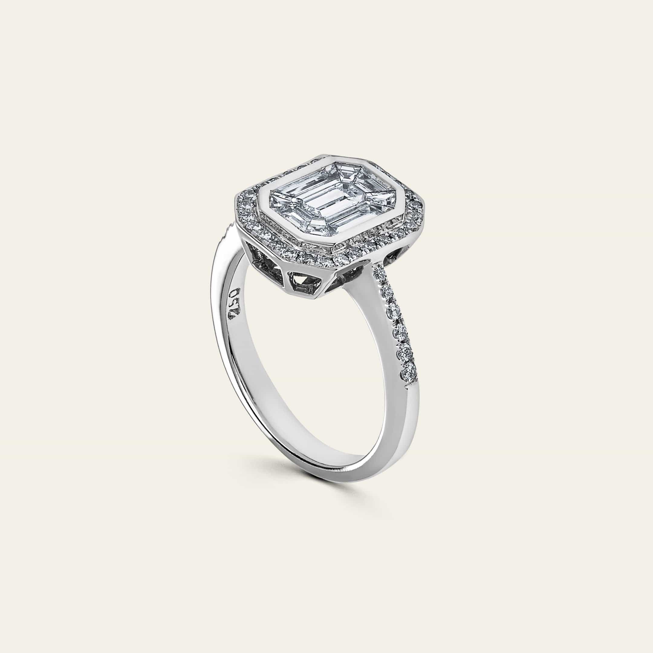 Emerald Illusion Diamond Halo White Gold Engagement Ring