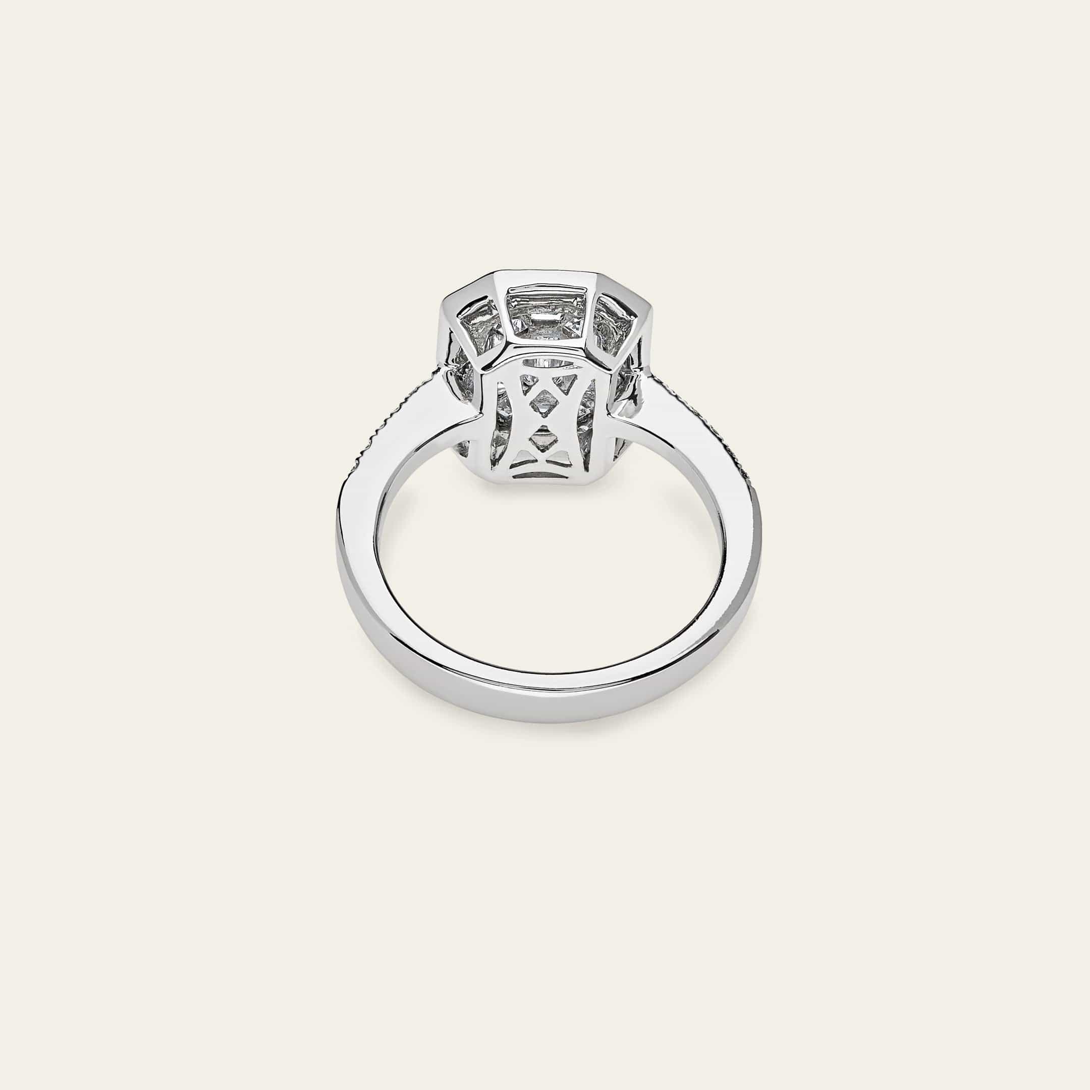 Emerald Illusion Diamond Halo White Gold Engagement Ring